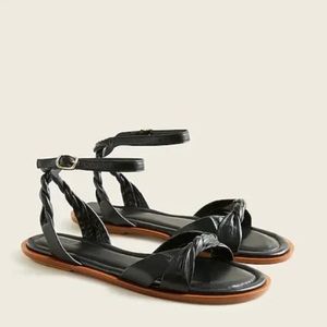 NWT J.Crew Women's Sorrento Twisted-strap Sandals, Black Leather, Sz 8